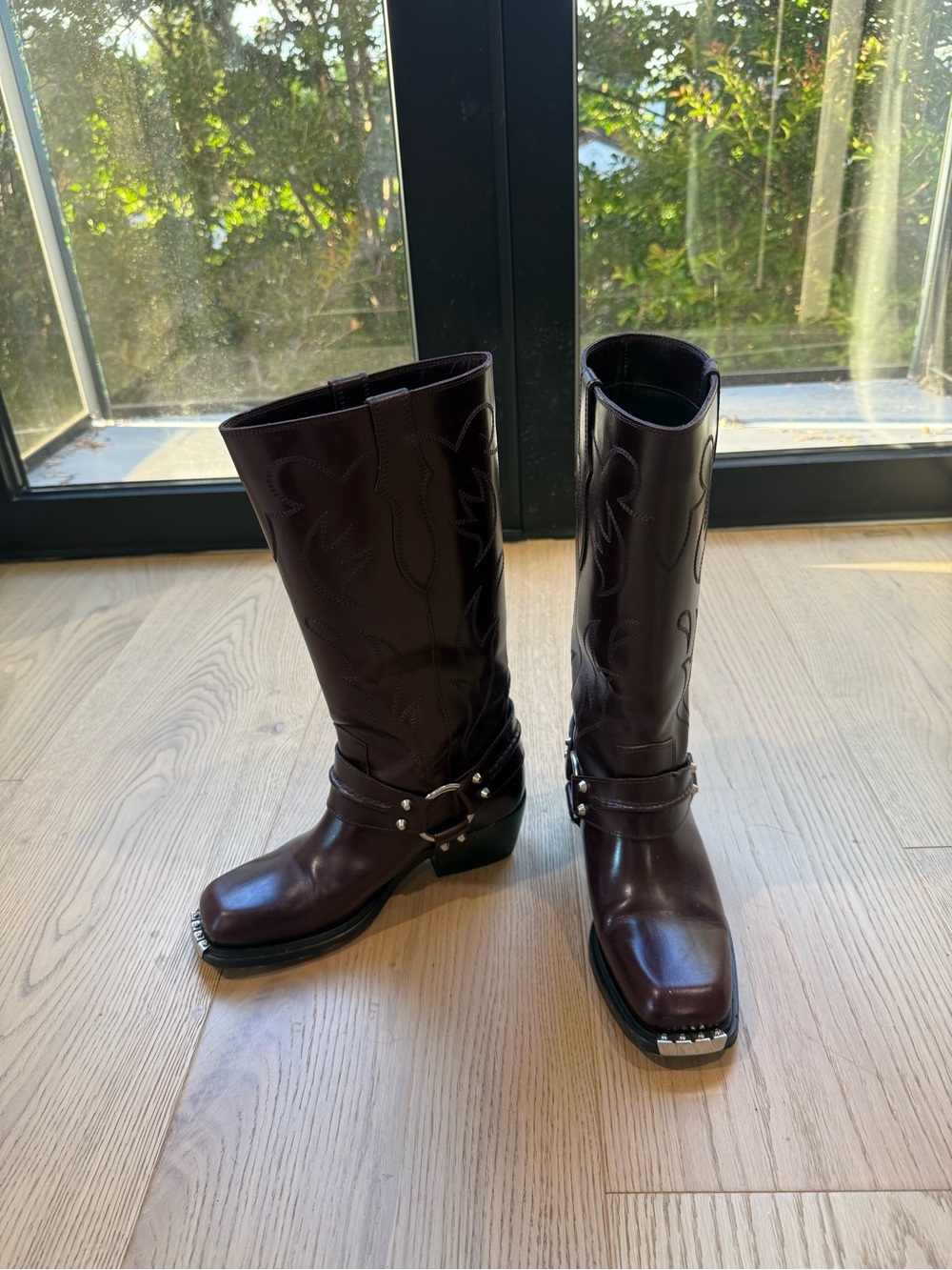 Sandro Brown Leather Combat Moto Boots